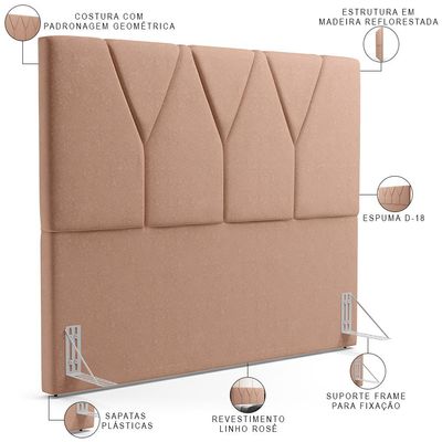 Cabeceira Cama Box Casal Queen 160 cm Aurora W01 Linho Rosê - Lyam Decor