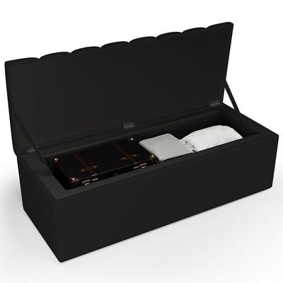 Kit Cabeceira Cama Box Casal 140cm Com Calçadeira Recamier Baú Dália W01 Facto Preto - Lyam Decor