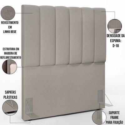 Cabeceira Cama Box Solteiro 100 cm Dália W01 Linho Bege - Lyam Decor