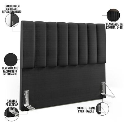 Cabeceira Cama Box Casal 140 Cm Dália W01 Facto Preto Metalizado - Lyam Decor