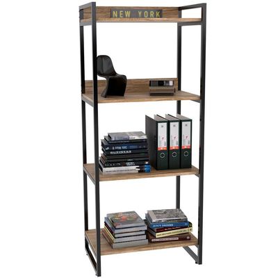 Kit Mesa Cavalete 135 cm com Estante 4 Prateleiras Estilo Industrial Form C01 Carvalho - Lyam Decor