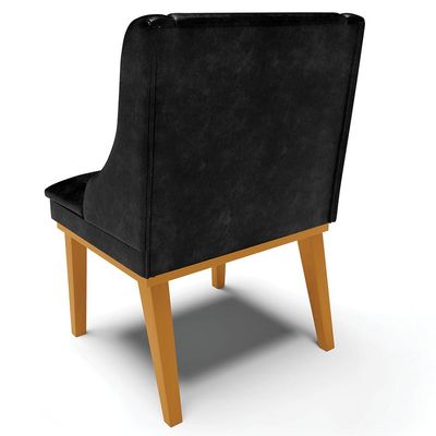 Kit 6 Cadeiras Decorativas Sala de Jantar Base Fixa de Madeira Firenze PU Preto Brilho/Castanho G19 - Gran Belo