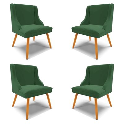 Kit 4 Cadeiras Decorativas Sala de Jantar Pés Palito de Madeira Firenze Veludo Verde/Natural G19 - Gran Belo