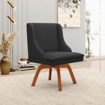 Kit 3 Cadeiras Decorativas Sala de Jantar Base Giratória de Madeira Firenze PU Preto Fosco/Natural G19 - Gran Belo