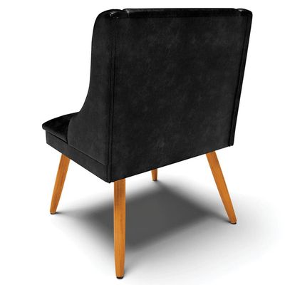 Kit 3 Cadeiras Decorativas Sala de Jantar Pés Palito de Madeira Firenze PU Preto Brilho/Natural G19 - Gran Belo