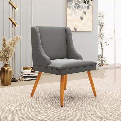Kit 3 Cadeiras Decorativas Sala de Jantar Pés Palito de Madeira Firenze Suede Grafite/Natural G19 - Gran Belo