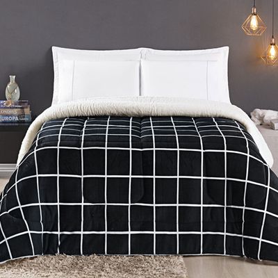 Edredom Coberdrom Austim King Original Sherpa e Manta - Preto