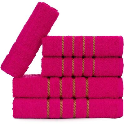 Jogo 5pçs 2 Banho + 2 Rosto + 1 Tapete P/Banheiro 100% Algodão Alta Absorção - Rosa Pink