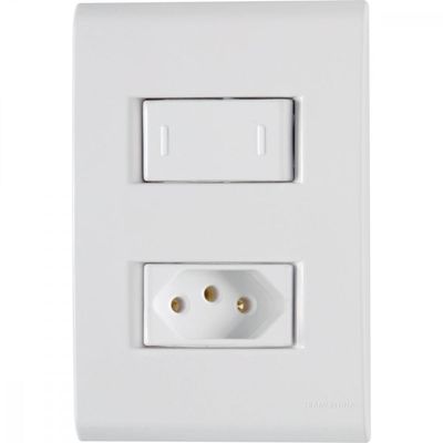 Conjunto 4x2 com 1 Interruptor Paralelo 10 A 250 V e 1 Tomada 2P+T 20 A 250 V Tramontina Liz Branco