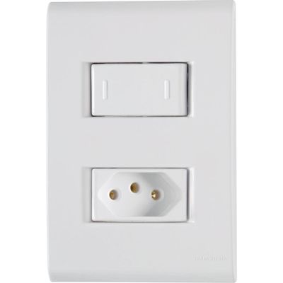 Conjunto 4x2 com 1 Interruptor Paralelo 10 A 250 V e 1 Tomada 2P+T 20 A 250 V Tramontina Liz Branco