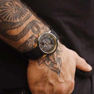 Relógio Masculino Solar Stonehenge Gold Black 40mm