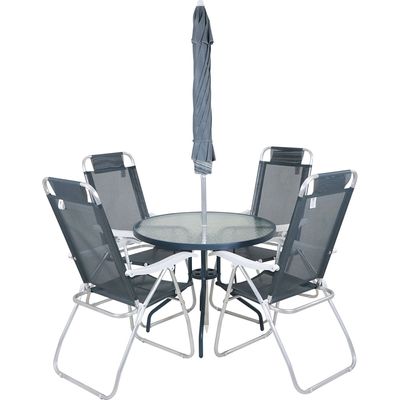 Conjunto Noronha 4 Cadeira em Aluminio + Mesa + G-sol Cinza Bel Único