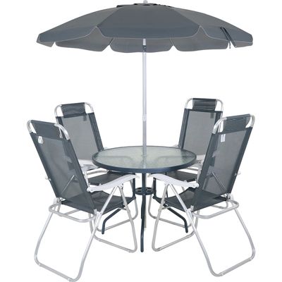 Conjunto Noronha 4 Cadeira em Aluminio + Mesa + G-sol Cinza Bel Único