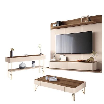 Home Suspenso Galax E Aparador Vivant E Mesa Cadenza Castanho Off White - Hb Móveis