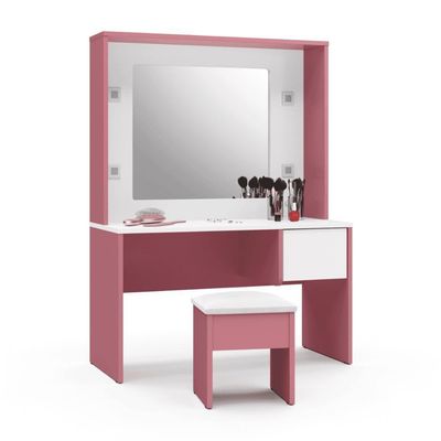 Penteadeira Infantil Helena Led E Banqueta Rosa-branca