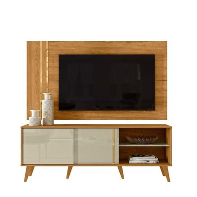 Conjunto édio Rack 2 Portas Com Painel Cumaru-opala Com Rack E Painel