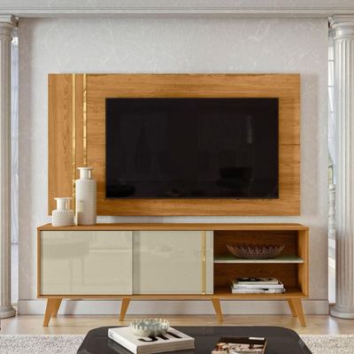 Conjunto édio Rack 2 Portas Com Painel Cumaru-opala Com Rack E Painel
