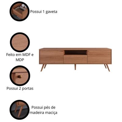 Rack Para Até 70 Polegadas 2 Portas E 1 Gaveta Sevilla 183cm Jequitiba Jequitiba