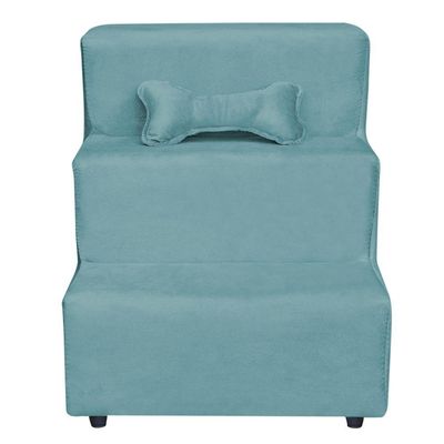 Escadinha Pet 3 Degraus Cachorro E Gato Veludo Azul Turquesa