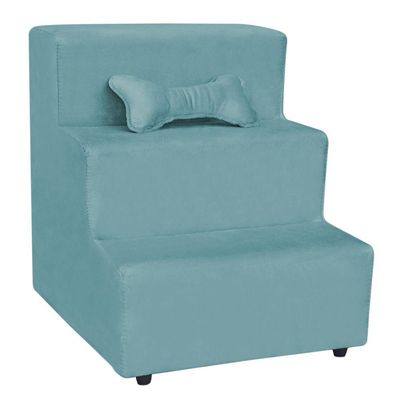 Escadinha Pet 3 Degraus Cachorro E Gato Veludo Azul Turquesa