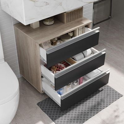 Gabinete Banheiro Rodinhas Joia 60cm 03 Gavetas Madeirado Preto