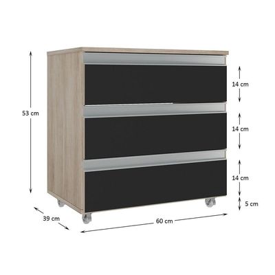 Gabinete Banheiro Rodinhas Joia 60cm 03 Gavetas Madeirado Preto