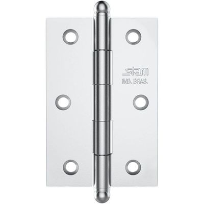 Dobradiça Pino E Bola 3.1-2" X 2.5-16" X 1,7mm Cromado Sem Anel E Com Canto Reto - 42030 - Stam