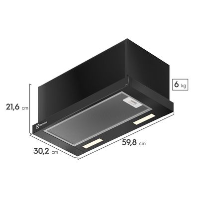 Depurador de Ar Electrolux 60cm Retrátil Preto Efficient com Luz de Led (DE6RB) 220V