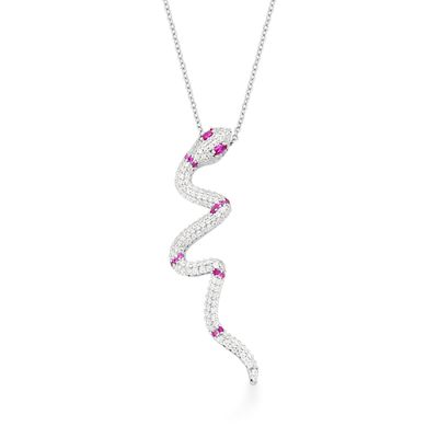 Colar Cobra Serpente banhado em ródio com zirconias e marsala