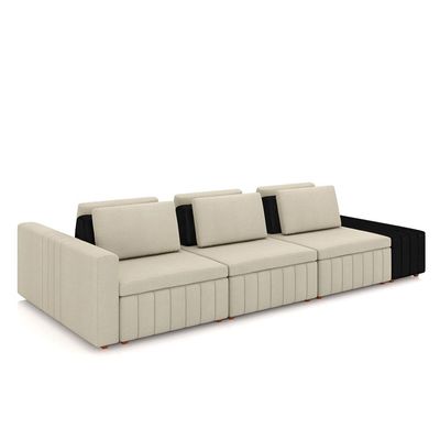 Sofá Ilha com Encosto e Almofadas Móveis Olimpo 395cm Modulado Linho/PU Bege/Preto G45 - Gran Belo