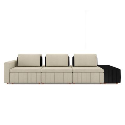 Sofá Ilha com Encosto e Almofadas Móveis Olimpo 395cm Modulado Linho/PU Bege/Preto G45 - Gran Belo