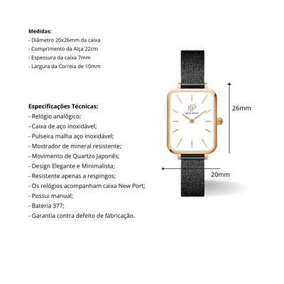 Relógio Feminino Quadrado Delicado Casual Preto New Port