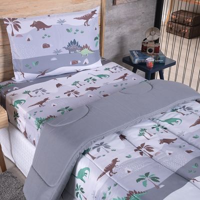 Kit Coordenado Edredom com Lençol Solteiro Alegria - Dinossauro - 100% Poliéster