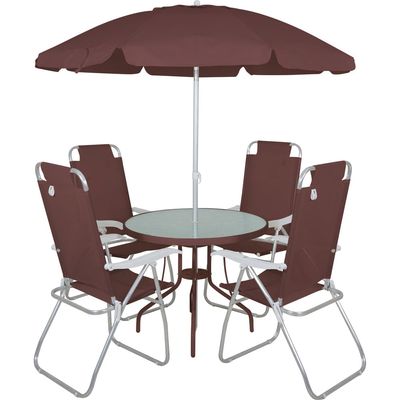 Conjunto Noronha 4 Cadeiras em Aluminio + Mesa + G-sol Marrom Bel Único