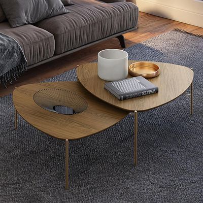 Mesa de Centro Para Sala de Estar Baixa Pés Industrial Dourado Alef I03 Louro - Lyam Decor