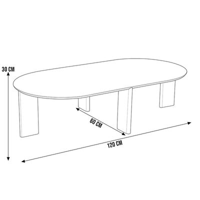 Mesa de Centro Para Sala de Estar Oval Pés Madeira Bulat A03 Hanover Roble - Lyam Decor