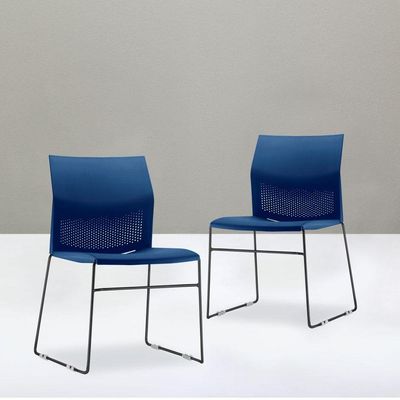 Kit 02 Cadeiras Fixa Base Preta Empilhável Connect F02 Azul Marinho - Lyam Decor
