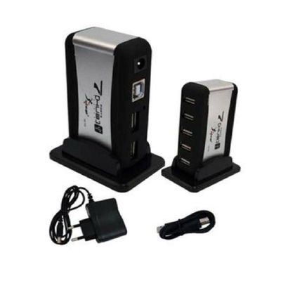 Mini Hub USB 2.0 Com 7 Portas em Torre com Fonte De Alimentação