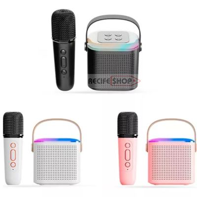 Caixa Som Bluetooth com 1 Microfone + LED – Deixe a Festa por Conta do Karaokê Cor Preto