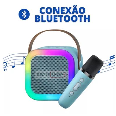 Caixa Som Bluetooth com 1 Microfone + LED – Deixe a Festa por Conta do Karaokê Cor Preto