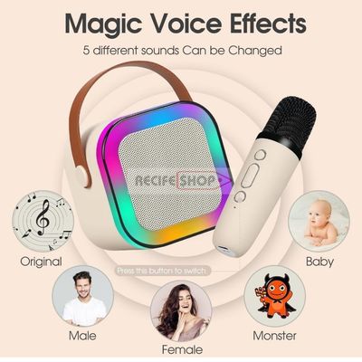 Caixa Som Bluetooth com 1 Microfone + LED – Deixe a Festa por Conta do Karaokê Cor Preto