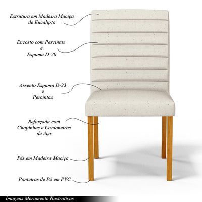Kit 5 Cadeiras de Sala de Jantar Estofadas Veiga Madeira Maciça Linho Off White G78 - Gran Belo