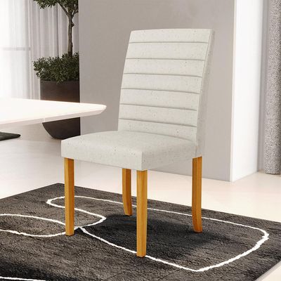 Kit 5 Cadeiras de Sala de Jantar Estofadas Veiga Madeira Maciça Linho Off White G78 - Gran Belo
