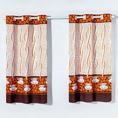 Cortina Gourmet Varão Cozinha Tecido Oxford 2,00m X 1,30m - Xícara Café Tabaco