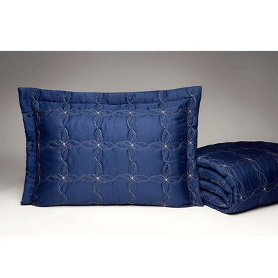 Cobre Leito Queen 200 fios Porcelana Azul Marinho Casaborda 3 peças