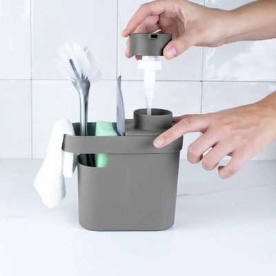 Kit Dispenser de Detergente 650ml Lixeira de Pia Trium 4,7L Ou Chumbo Organizador Casa Cozinha