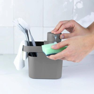 Kit Dispenser de Detergente 650ml Lixeira de Pia Trium 4,7L Ou Chumbo Organizador Casa Cozinha