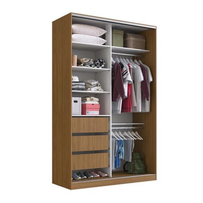 Guarda Roupa Solteiro Freijó Natural 1 Espelho 2 Portas 3 Gavetas 147x59,8x235cm RC 2004 Emovell