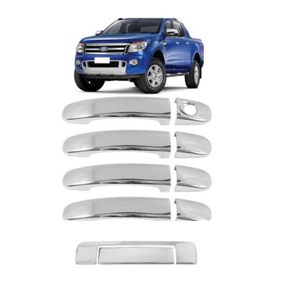 Kit Aplique Cromado Maçaneta + Tampa Traseira Ford Ranger 2013 à 2016