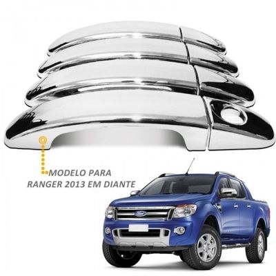 Kit Aplique Cromado Maçaneta Retrovisor Tampa Traseira Ford Ranger 2013 à 2016